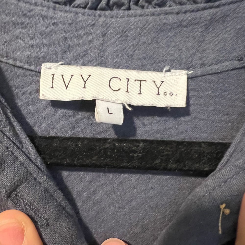 Ivy City Co Navy Blue Embroidered Cotton Gauze Tiered Midi Dress Boho Womens L - Picture 3 of 10